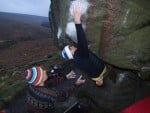 Brandon Copley reaching on The Nose, Burbage West