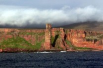 Old Man of Hoy in Scotland, climbed by Mike Liz & Rich.. Original (or East Face) Route 460 feet E1 5b