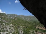 The amazing overhanging prow that is 'A Cravita' (F8a) - Las Ventanas, Rodellar