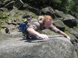 Phil, on the final unprotected move on 'Black Slab', Burbage North.