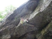 Working the moves just after the crux on Reinforcer