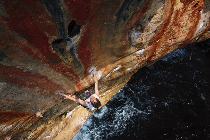 James setting up for the all points off dyno on Loskott and Two Smoking Barrels, Diablo, Mallorca  © James Pearson Collection