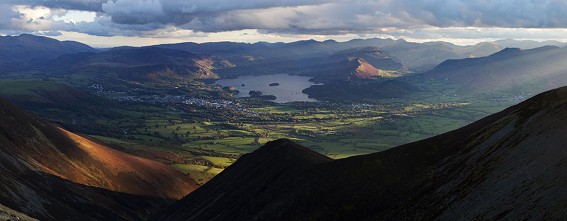 Late evening sunlight on Keswick and Derwentwater from Skiddaw  © Ice Nine
