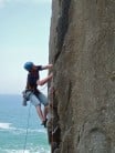 A climber on Cure by Choice (HVS), Bosigran Ridge Area, taken on 22 April 2011.