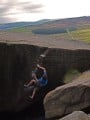 James seconds before latching the jug on Brad Pit, Stanage Plantation.