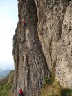 John Trythall on second ascent of Pebbledash, 6a+