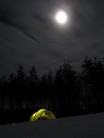 Winter Camping with the moon peeking out.