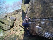 Mike bouldering at Woodhouse Scar.