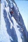 Old School Grand Course climbing. Paul "Matey" Lloyd climbing Ginat Route Les Droites.