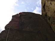 Me above the crux on my first E2, just running it out to the top!