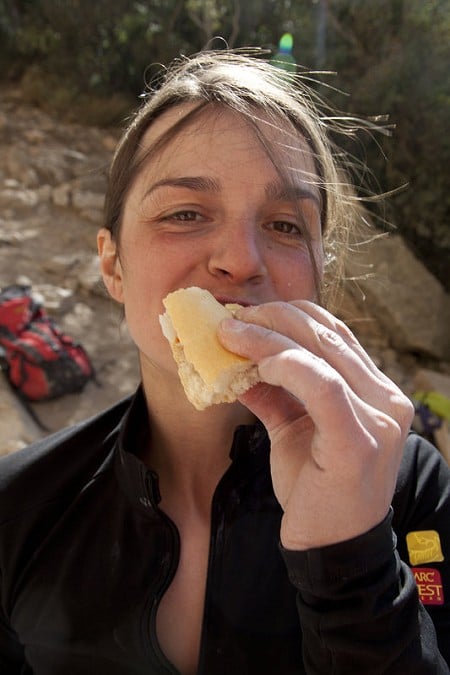 Alex Schweikart negative training in Spain with a huge cheese sandwich!  © Jack Geldard