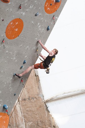Ellis Butler-Barker competing in British Lead Climbing Championships 2012.  © Pete Wuensche