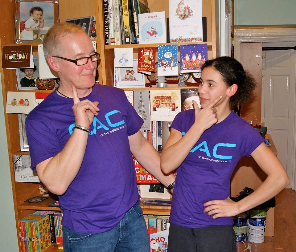 John Ellison and Molly Thompson-Smith having fun in London  © Climbers Against Cancer