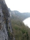 At the first belay with a lovely view out on the Wye