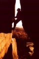 Mike Tooke on Nameless Chimney, Brimham Rocks. 1996.