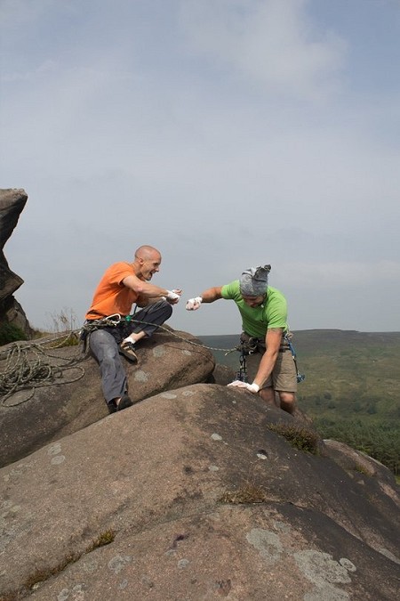 Turner and Bridgwood 'pound fists' upon finishing the Brown - Whillans Staffs 'Day Out'  © Dave Hudson