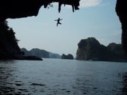 Vu taking the plunge off a 7c+, Ha Long Bay