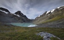 Pearched glacial lakes high in the Ballagsevarri valley in the Southern Lyngalspan, Norway.