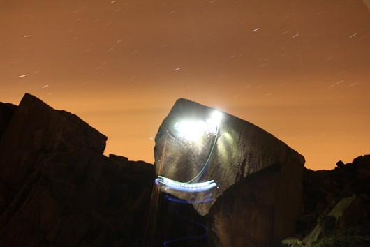 Climbing and jumping of the top moves of Offspring by head torch. Long exposure photo. very fun!  © The old James turnbull