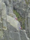 Climbers at the upper crux of Eagle Ridge