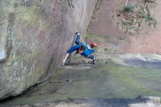 Dave leading "Red Square" (E1 5b) at Nesscliffe  © PeteWilson