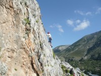 First day on Kalymnos, Dave on Drosia, 5a, Sea Breeze, Right.