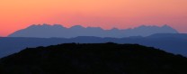 Cuillin Ridge at sunset from Mallaig