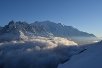Aiguilles de Chamonix and Mont Blanc at sunset