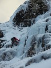 Martin Moran on IV, 4 icefall, left of the start of Spidean Way, Liathach