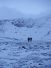 Richard Abel and Euan Todd walking out from Mess of Potage in Coire an t-Sneachda.