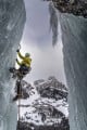 Francesco leaving the ice cave on the 3rd pitch of La spada di Damocle.<br>© James Rushforth