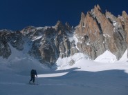 skinning up to the lafaille gully. hot work.