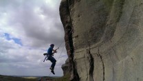 Taking the whipper on 'Overhanging Crack' at bowden doors
