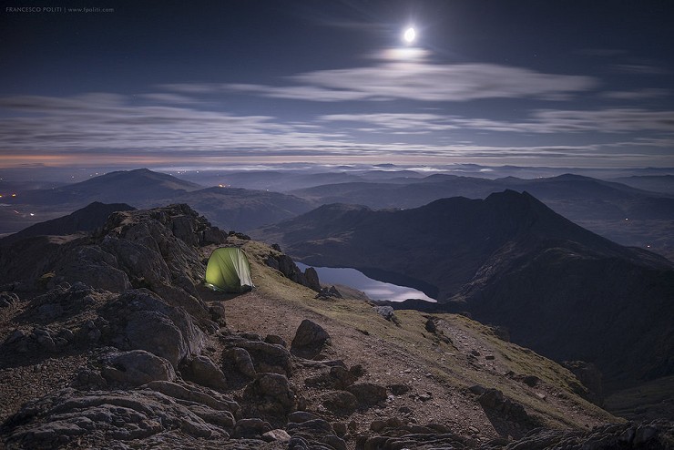 Moonlight wild camp on Garnedd Ugain, Snowdonia, Wales  © Francesco Politi