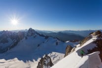 Alex at the start of a perfect alpine day on Mont Blanc du Tacul's Arête du Diable