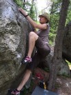Mrs paul_in_sheffield finishing Boulder 4 Red f6b+ at Argentiere Moraine
