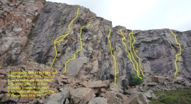 Routes on the Left Side of the Middle Level at Penmaen West Quarry
