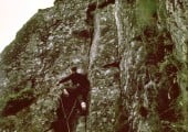 Terry Sullivan on Praying Mantis, Goat Crags. May 1966.