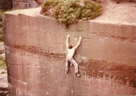 Phil Davidson on first ascent of Main Wall Pex Hill E5 6b 1981