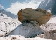 Me under a big boulder on the Argentiere glacier in 1998
