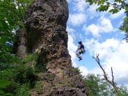 Abseiling action shot