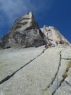 Slabs below third tower, South Ridge, Punta Sertori.  Entertaining climbing.