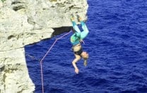 Way to go Marianne!  On the wildly exposed Outer Zone, F6a,  Wied il-Mielah in Gozo