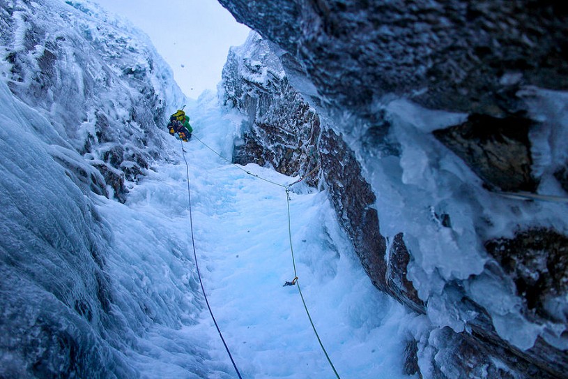 Stefan reaping the rewards of a persistent attitude to winter climbing on the hugely enjoyable Point Five Gully   © Andrew Cherry