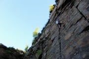 Crack climbing in The Gap, South Wales. (Will Chislett climbing "Land of the Dinosaurs", 6b+)
