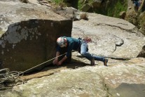 Going for the layback at the top of a bone dry Pedestal Crack