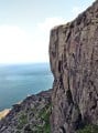 High up on Ballycastle descent gully at fair head, what a line!