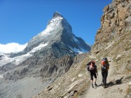 First day, approach to the Zmutt Ridge, with the Matterhorn in very dry conditions.