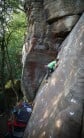 Charlie Woodburn about to take the ride on a flash attempt of Scallop E7