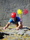 Photoshoot for guidebook- Ed Shaw climbing Deep Blue